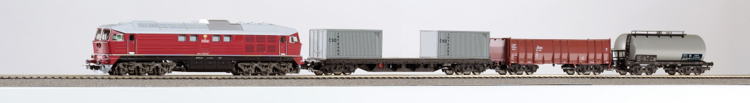 PIKO 97935 - H0 - Start-Set Diesellok BR130 mit 3 Güterwagen der CSD; EP. IV